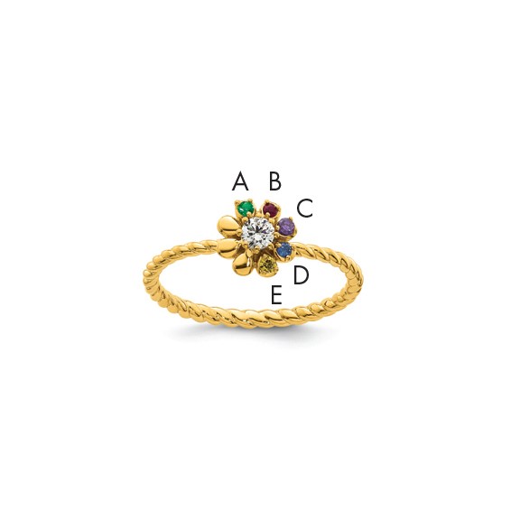 14k 5 Genuine Birthstone Flower with Diamond Mother's Ring