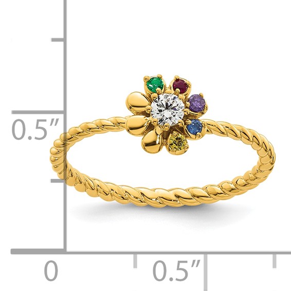 14k 5 Genuine Birthstone Flower with Diamond Mother's Ring