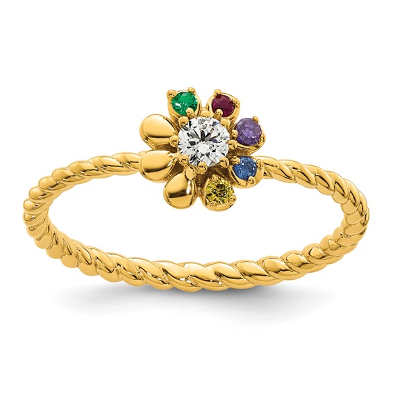 14k 5 Genuine Birthstone Flower with Diamond Mother's Ring