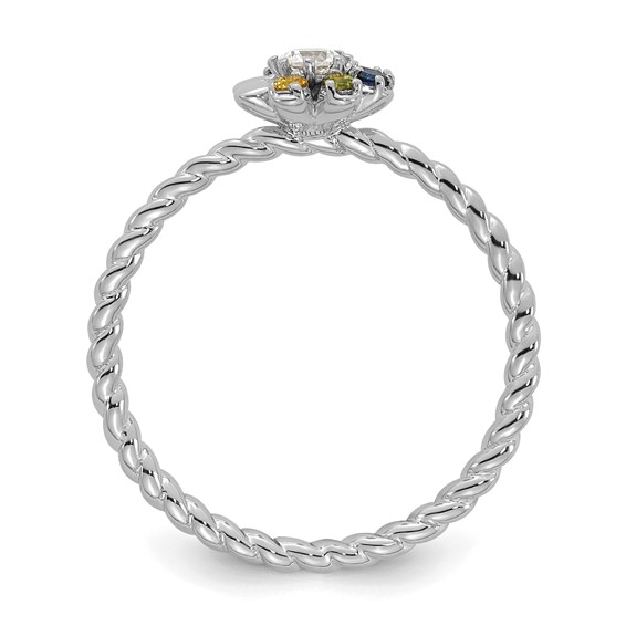 14k WG 6 Birthstone Flower w/ Diamond Mother's Ring Mounting