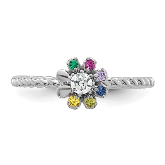 14k WG 6 Birthstone Flower w/ Diamond Mother's Ring Mounting
