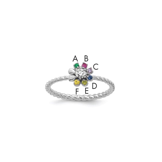 14k WG 6 Birthstone Flower w/ Diamond Mother's Ring Mounting