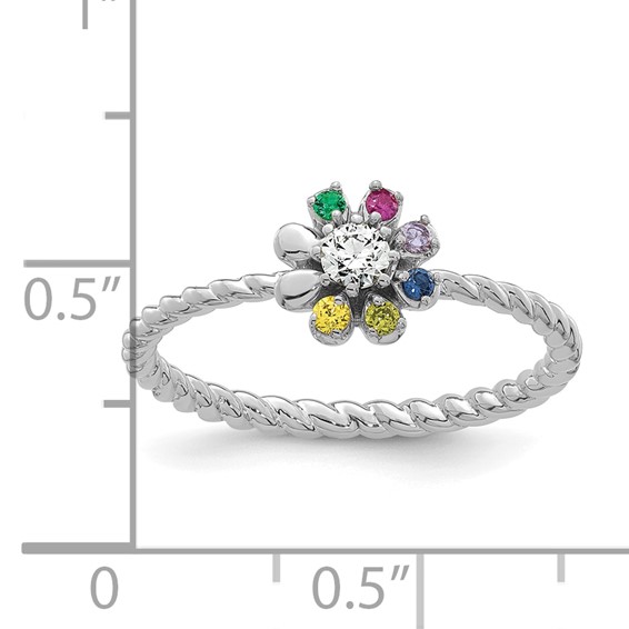 14k WG 6 Birthstone Flower w/ Diamond Mother's Ring Mounting