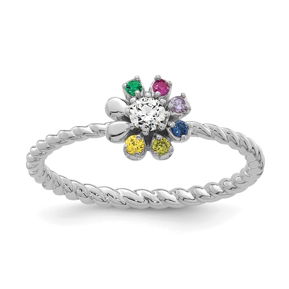 14k WG 6 Birthstone Flower w/ Diamond Mother's Ring Mounting