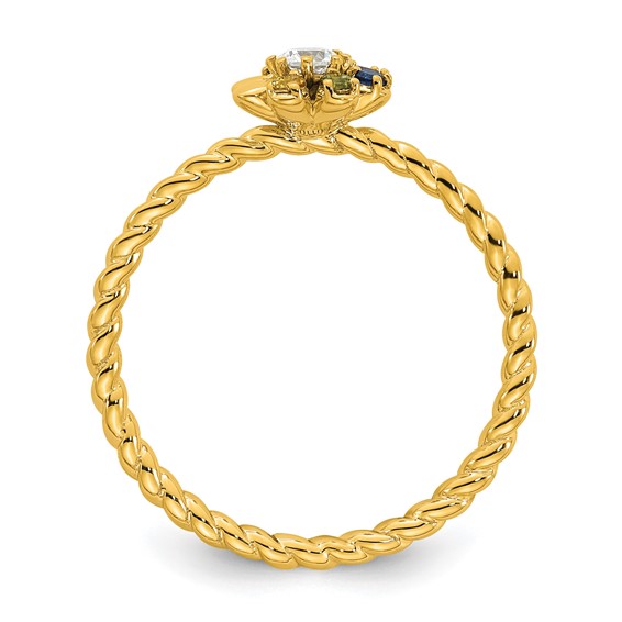 14k 6 Genuine Birthstone Flower with Diamond Mother's Ring