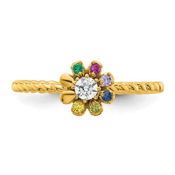 14k 6 Genuine Birthstone Flower with Diamond Mother's Ring