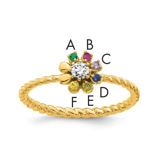 14k 6 Genuine Birthstone Flower with Diamond Mother's Ring