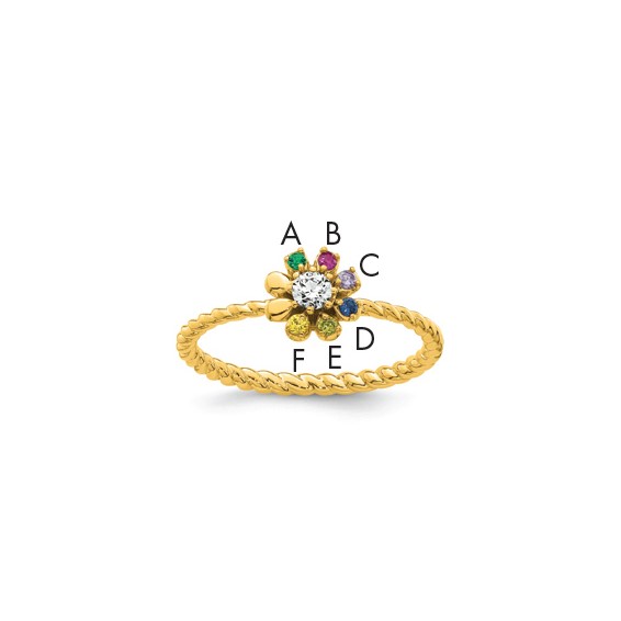 14k 6 Genuine Birthstone Flower with Diamond Mother's Ring