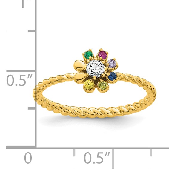 14k 6 Genuine Birthstone Flower with Diamond Mother's Ring