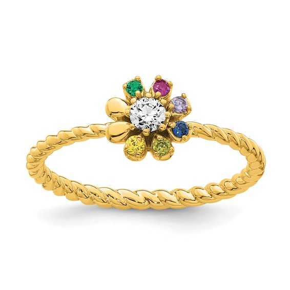 14k 6 Genuine Birthstone Flower with Diamond Mother's Ring