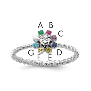 14k White Gold 7 Birthstone Flower with Diamond Mother's Ring