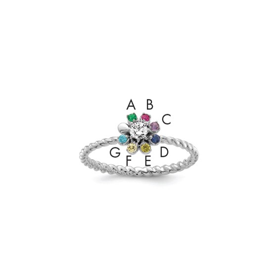 14k White Gold 7 Birthstone Flower with Diamond Mother's Ring