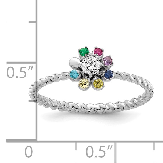 14k White Gold 7 Birthstone Flower with Diamond Mother's Ring