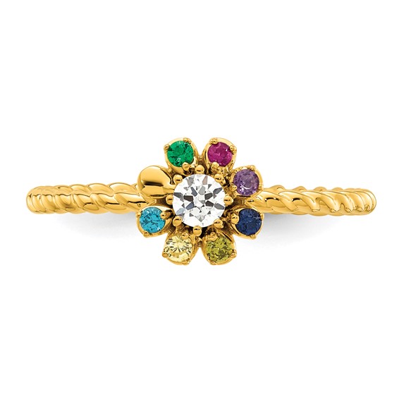 14k 7 Birthstone Flower with Diamond Mother's Ring Mounting