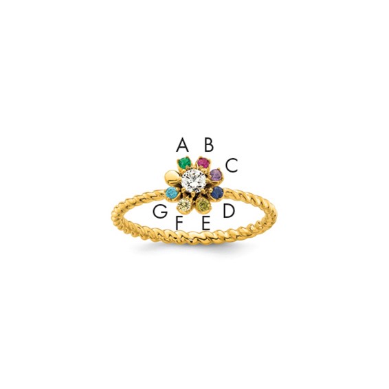 14k 7 Birthstone Flower with Diamond Mother's Ring Mounting