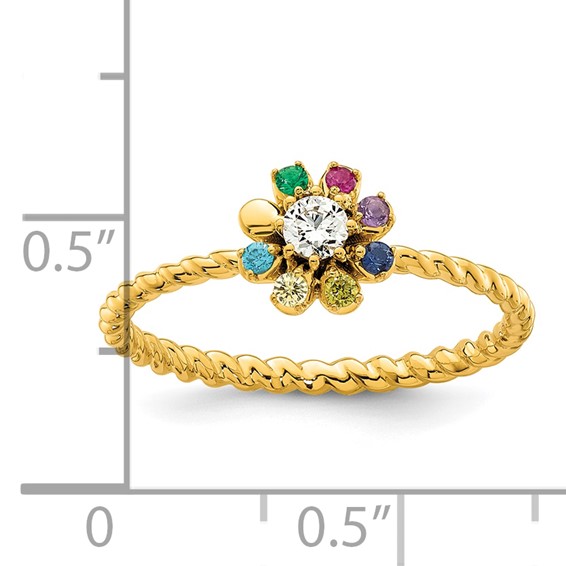 14k 7 Birthstone Flower with Diamond Mother's Ring Mounting