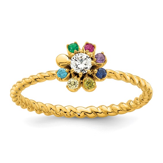 14k 7 Birthstone Flower with Diamond Mother's Ring Mounting