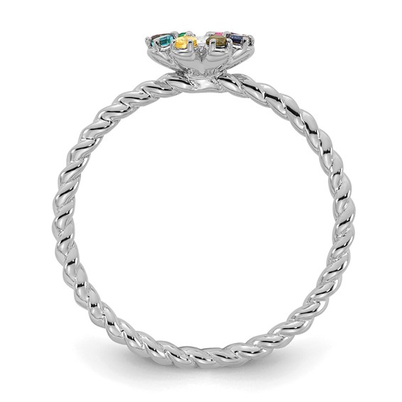 14k White Gold 8 Birthstone Flower with Diamond Mother's Ring