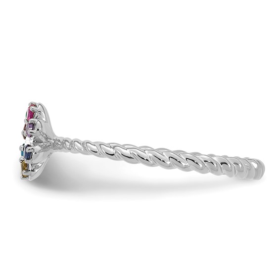 14k White Gold 8 Birthstone Flower with Diamond Mother's Ring