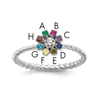 14k White Gold 8 Birthstone Flower with Diamond Mother's Ring