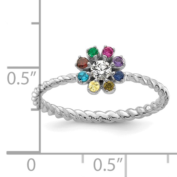 14k White Gold 8 Birthstone Flower with Diamond Mother's Ring