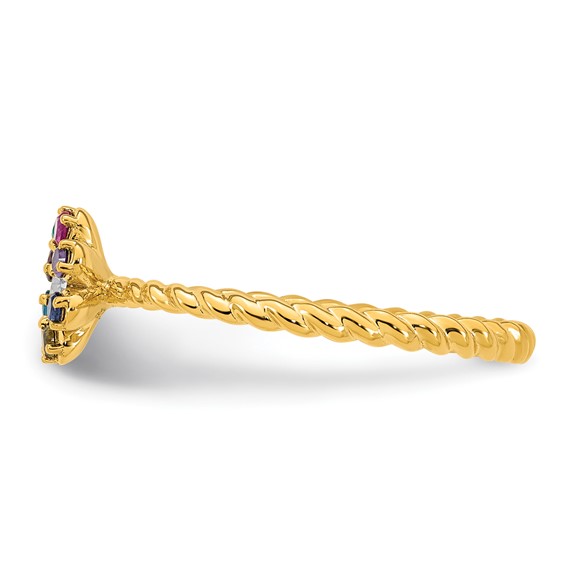 14k 8 Synthetic Birthstone Flower with Diamond Mother's Ring