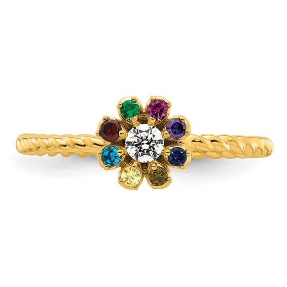 14k 8 Synthetic Birthstone Flower with Diamond Mother's Ring