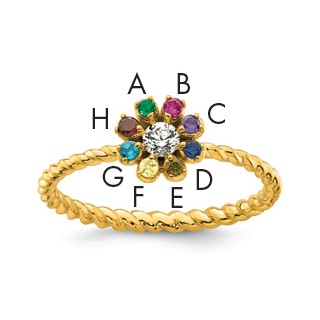 14k 8 Synthetic Birthstone Flower with Diamond Mother's Ring