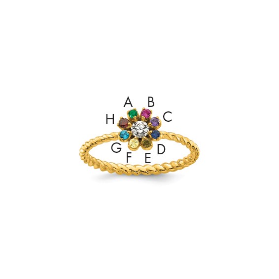 14k 8 Synthetic Birthstone Flower with Diamond Mother's Ring