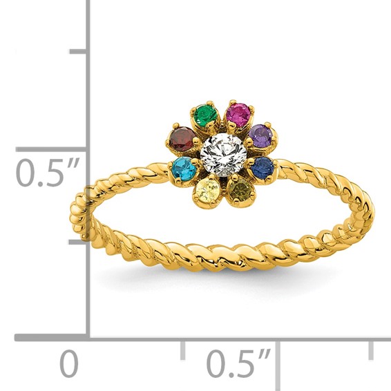 14k 8 Synthetic Birthstone Flower with Diamond Mother's Ring