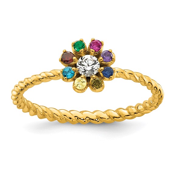 14k 8 Synthetic Birthstone Flower with Diamond Mother's Ring