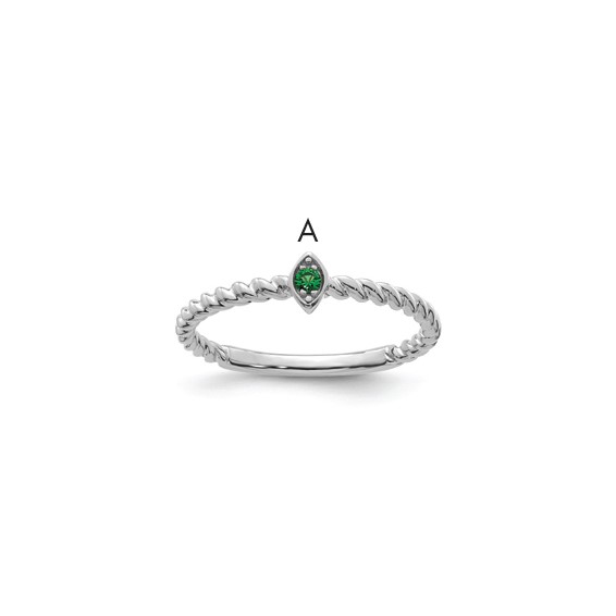 14k White Gold 1 Synthetic Birthstone Mother's Ring