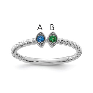 14k White Gold 2 Genuine Birthstone Mother's Ring