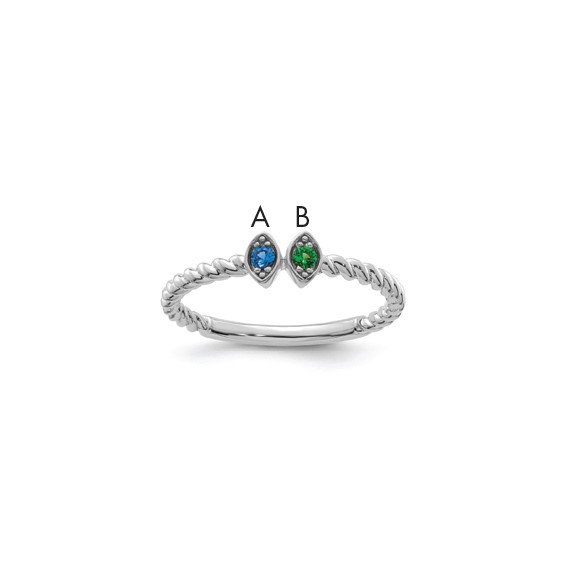 14k White Gold 2 Synthetic Birthstone Mother's Ring