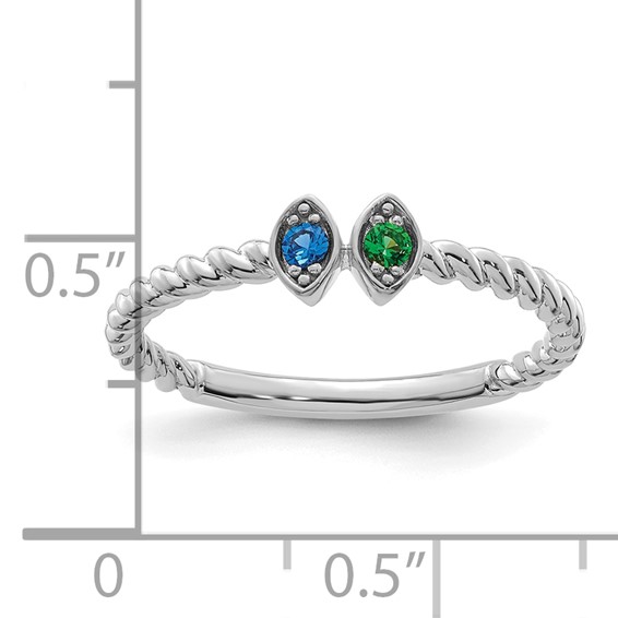 14k White Gold 2 Synthetic Birthstone Mother's Ring