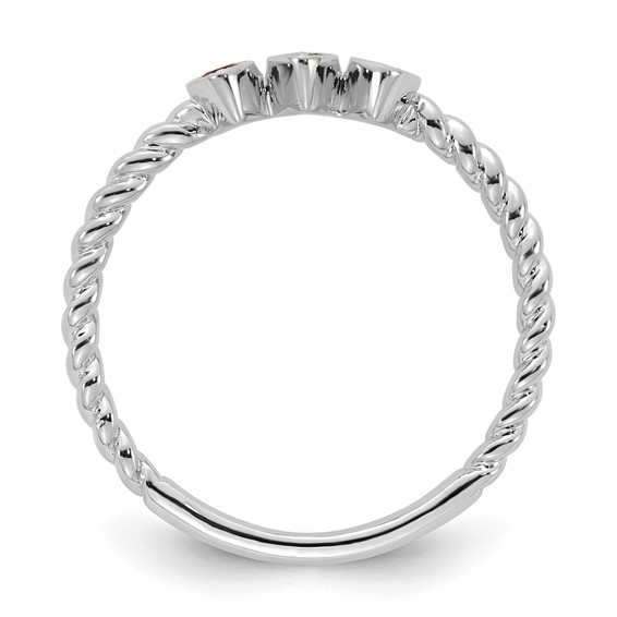 14k White Gold 3 Genuine Birthstone Mother's Ring