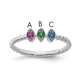 14k White Gold 3 Genuine Birthstone Mother's Ring