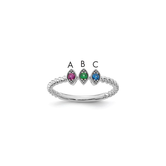 14k White Gold 3 Genuine Birthstone Mother's Ring