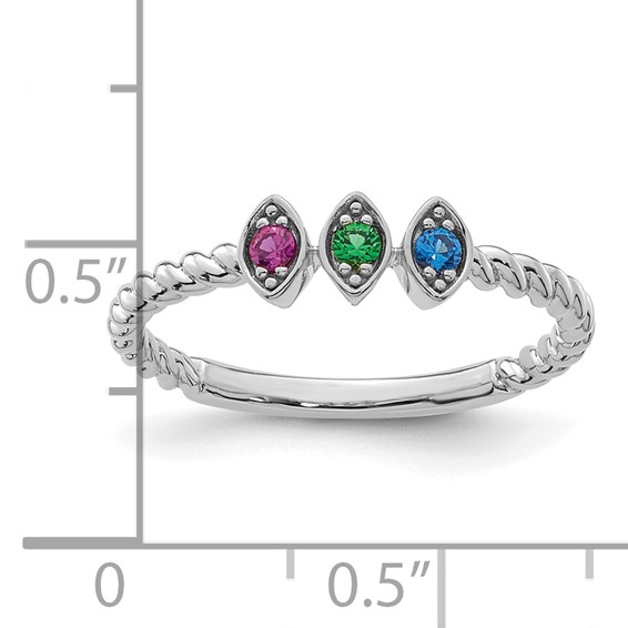 14k White Gold 3 Genuine Birthstone Mother's Ring