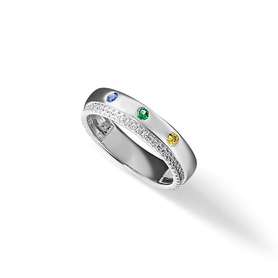 14k White Gold 3 Genuine Birthstone Mother's Ring