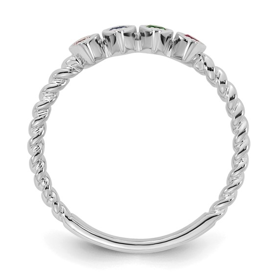 14k White Gold 4 Genuine Birthstone Mother's Ring