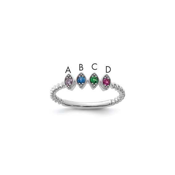 14k White Gold 4 Genuine Birthstone Mother's Ring