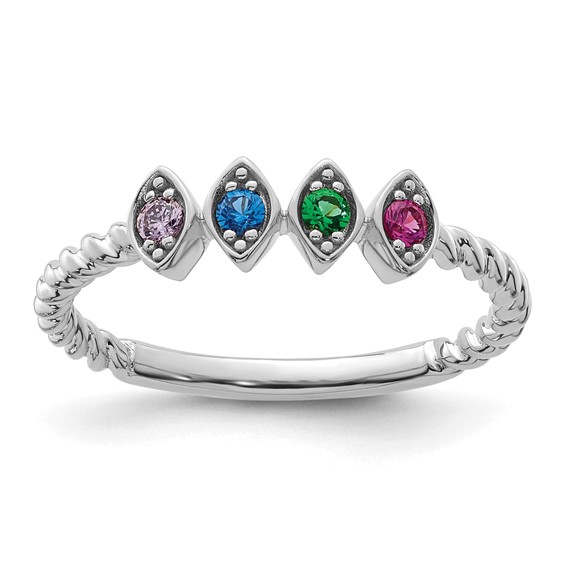 14k White Gold 4 Genuine Birthstone Mother's Ring