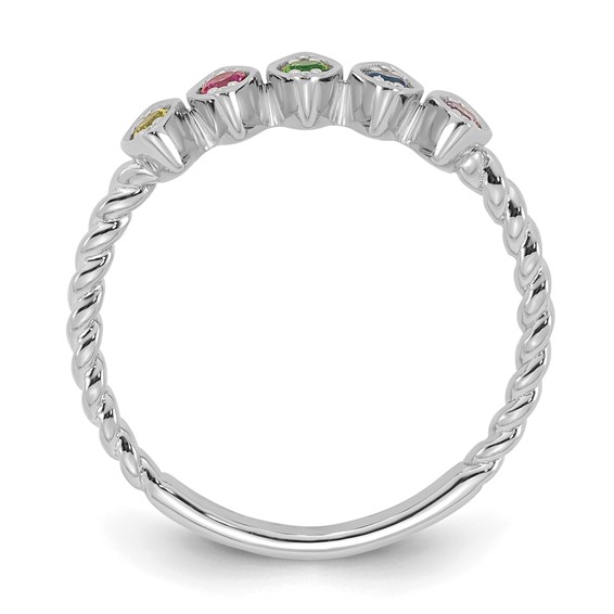 14k White Gold 5 Synthetic Birthstone Mother's Ring