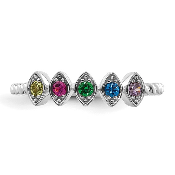 14k White Gold 5 Synthetic Birthstone Mother's Ring