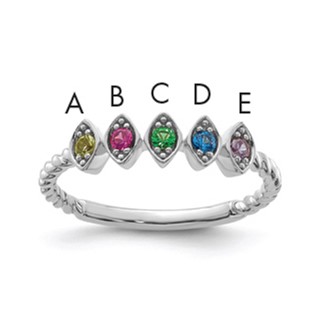 14k White Gold 5 Synthetic Birthstone Mother's Ring