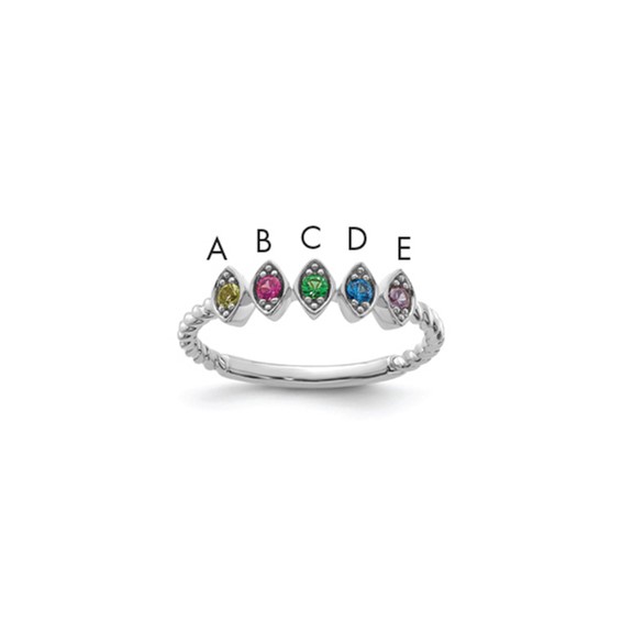 14k White Gold 5 Synthetic Birthstone Mother's Ring