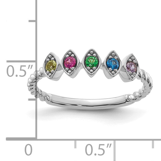14k White Gold 5 Synthetic Birthstone Mother's Ring