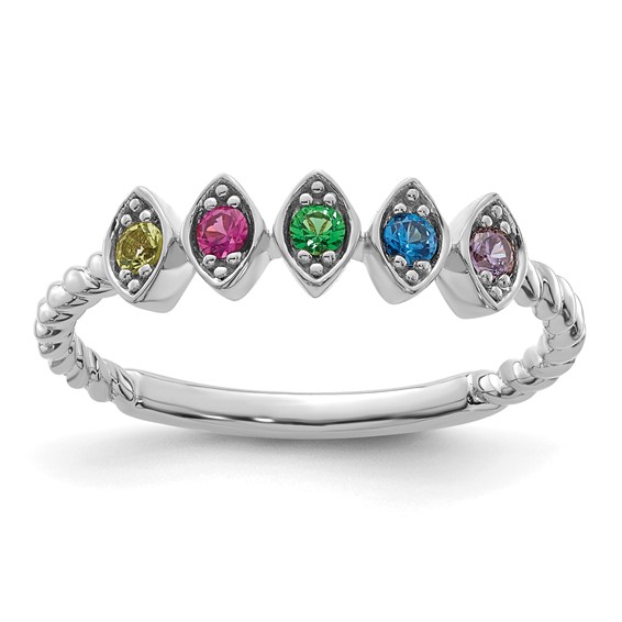 14k White Gold 5 Synthetic Birthstone Mother's Ring