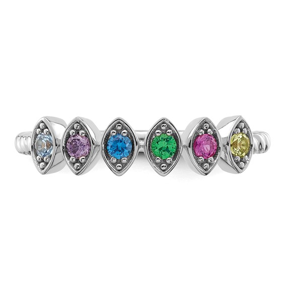 14k White Gold 6 Genuine Birthstone Mother's Ring